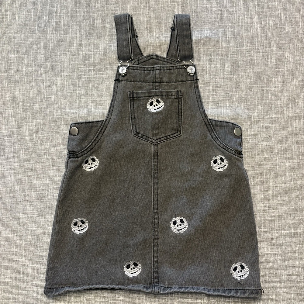Ruffle Girl Overall Dress Halloween Party Outfit Size XL Gray With White Skulls